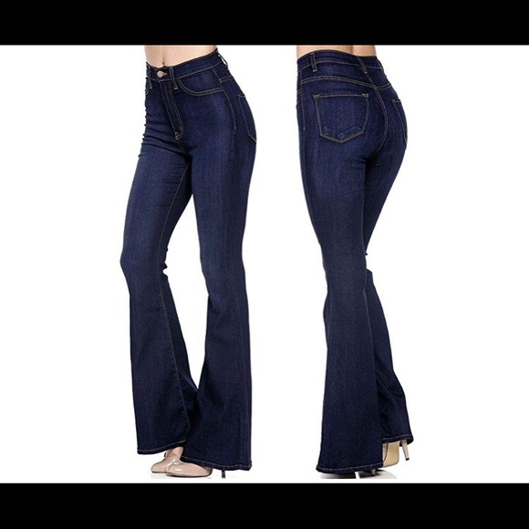 Jack David Denim - High Waist womens Flare Bell Bottom 70s blue Jeans